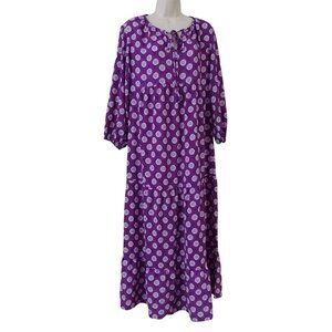 Dokotoo Women Purple Floral Maxi Dress Size M 3/4 Sleeve Loose Fit Tiered